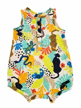 Old Navy Unisex Printed Sleeveless Jungle Print Henley Romper 6-12 Months